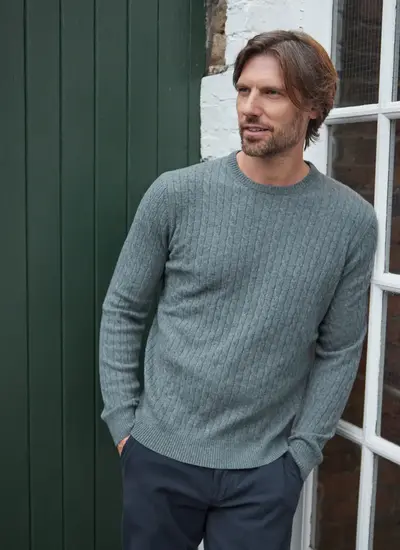 Cable Merino Patch Sweater in Peacock